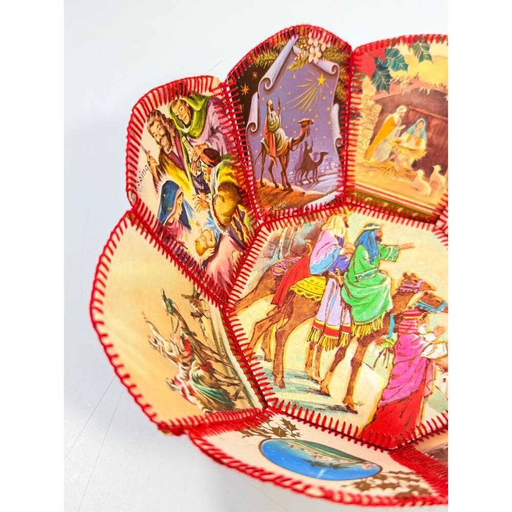 Christmas Card Basket Vintage Handmade Crochet Greeting Card Basket Bowl Christm - Picture 10 of 16